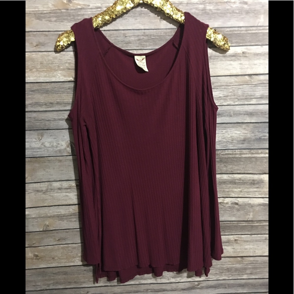 Maroon cold shoulder long sleeve extra long top